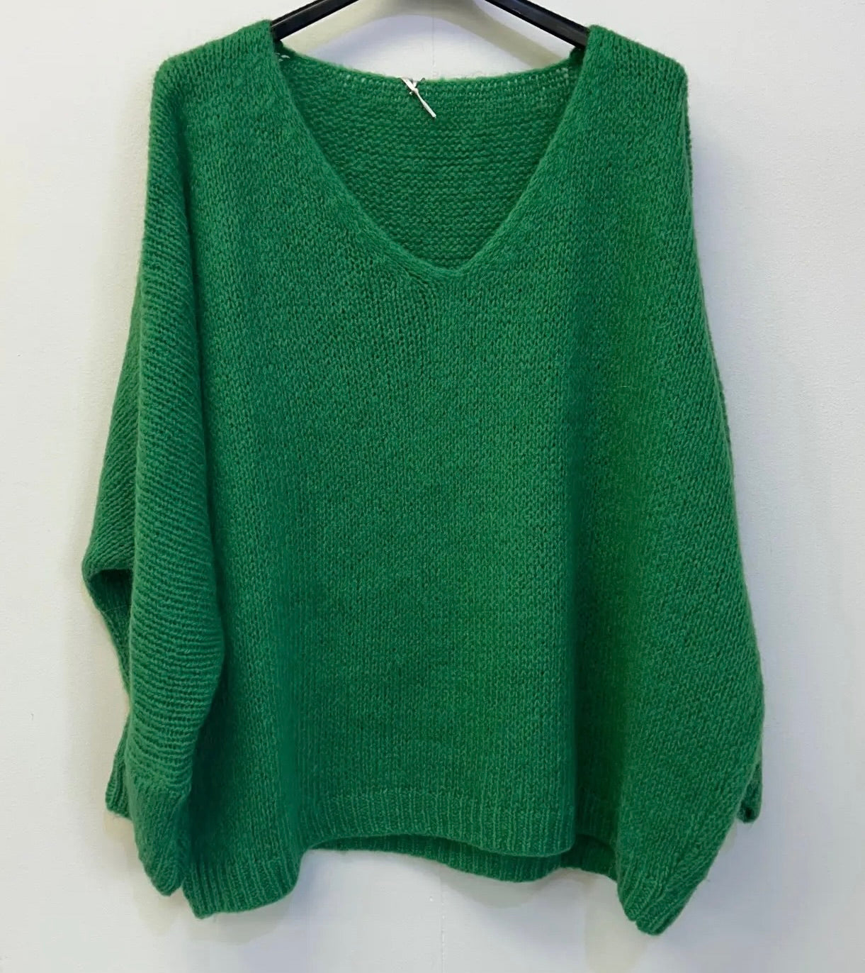 Oversized Mohair V-Neck Jumper - emerald green