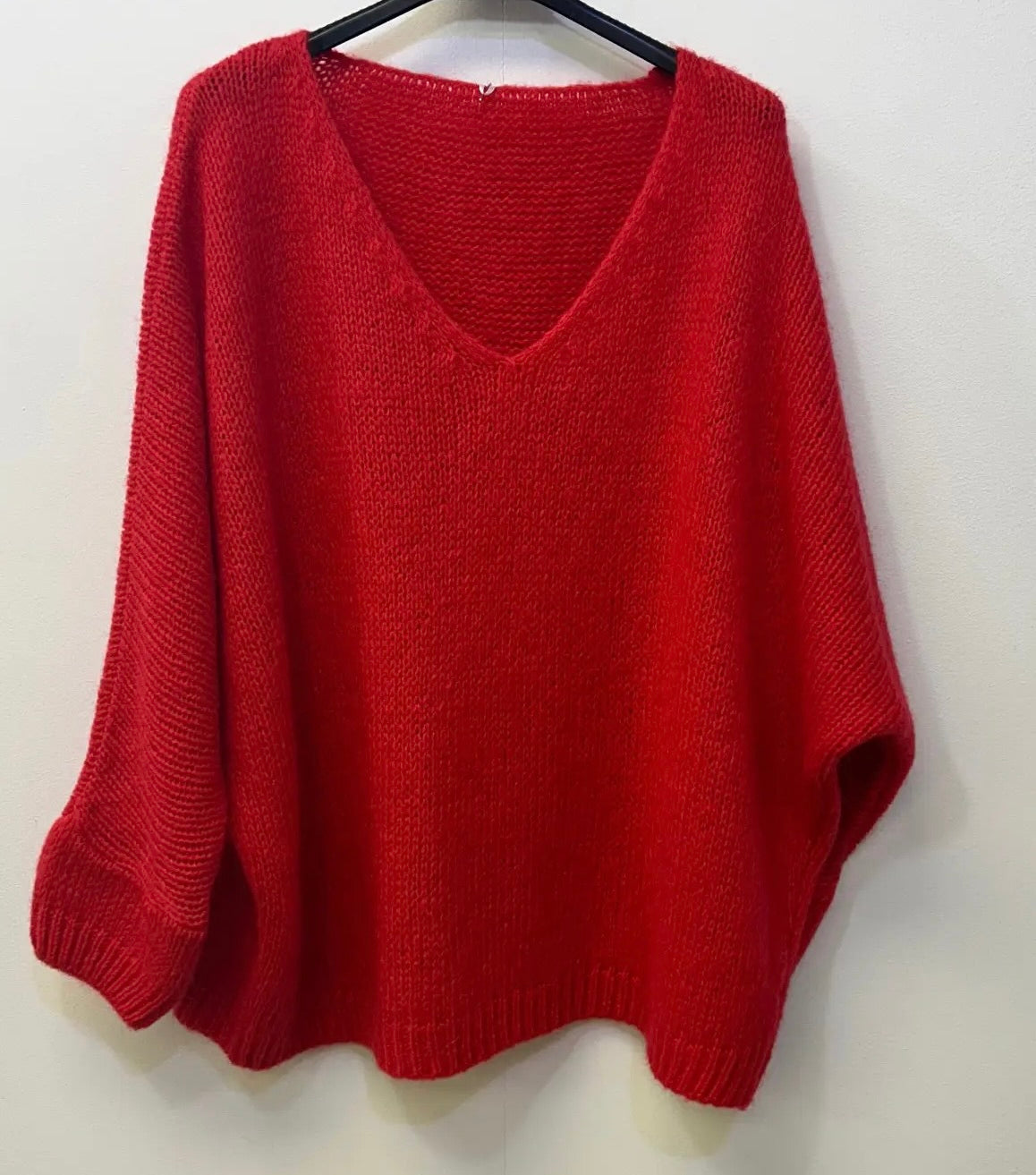 Oversized Mohair V-Neck Jumper - red