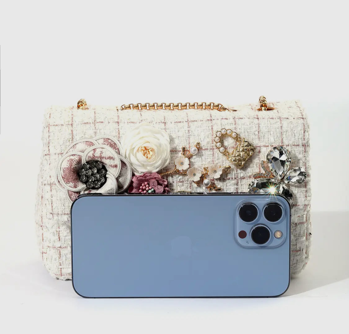 Tweed handbag with charms