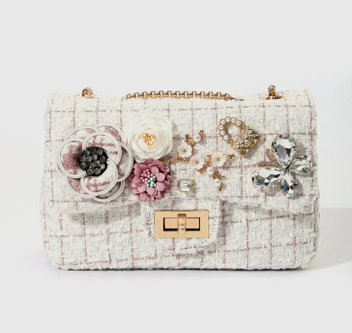 Tweed handbag with charms