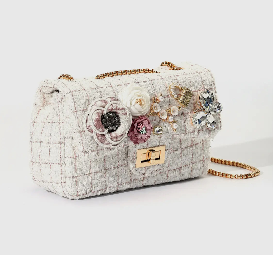 Tweed handbag with charms