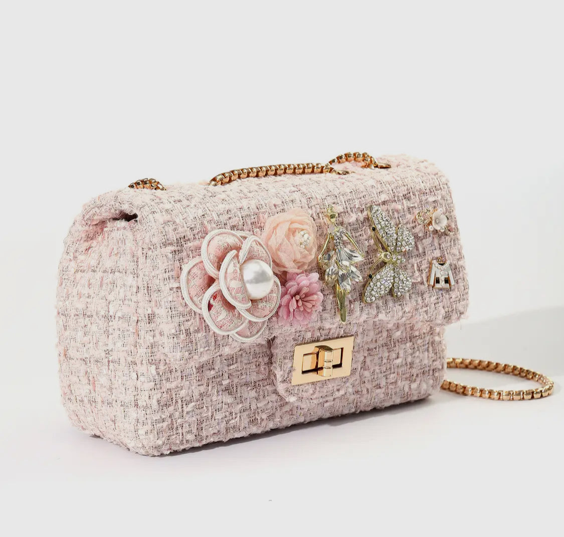 Tweed handbag with charms