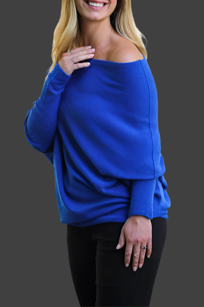 Royal blue asymmetric batwing sleeve jumper