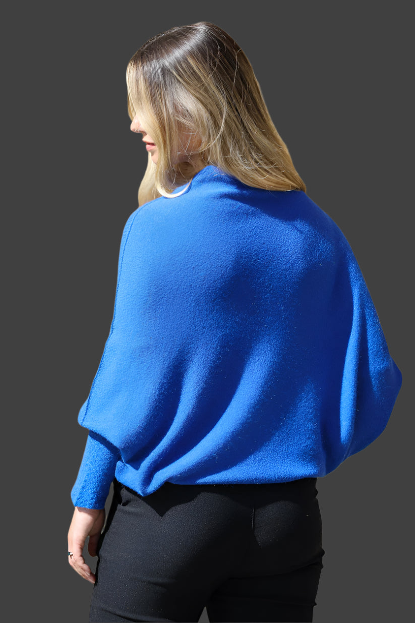 Royal blue asymmetric batwing sleeve jumper
