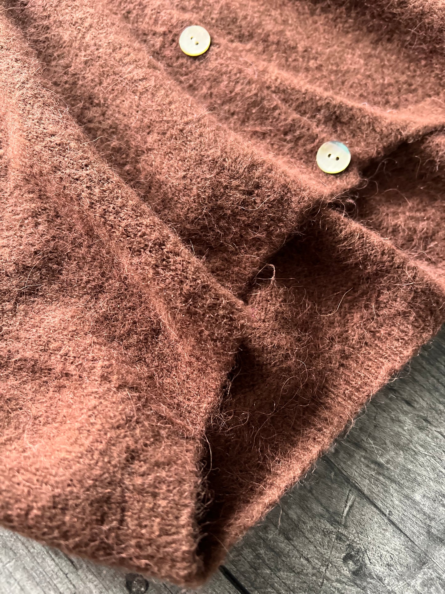 Chocolate brown v-neck alpaca cardigan with buttons