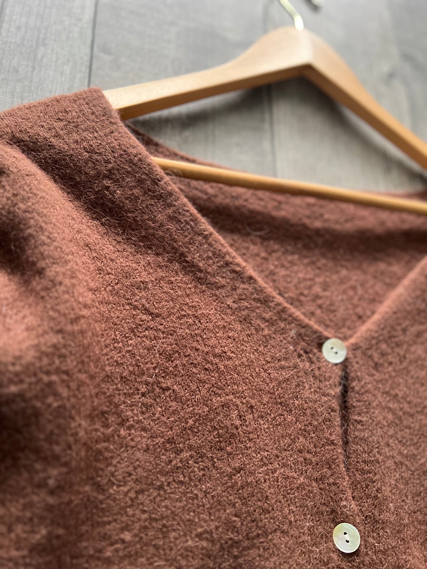 Chocolate brown v-neck alpaca cardigan with buttons