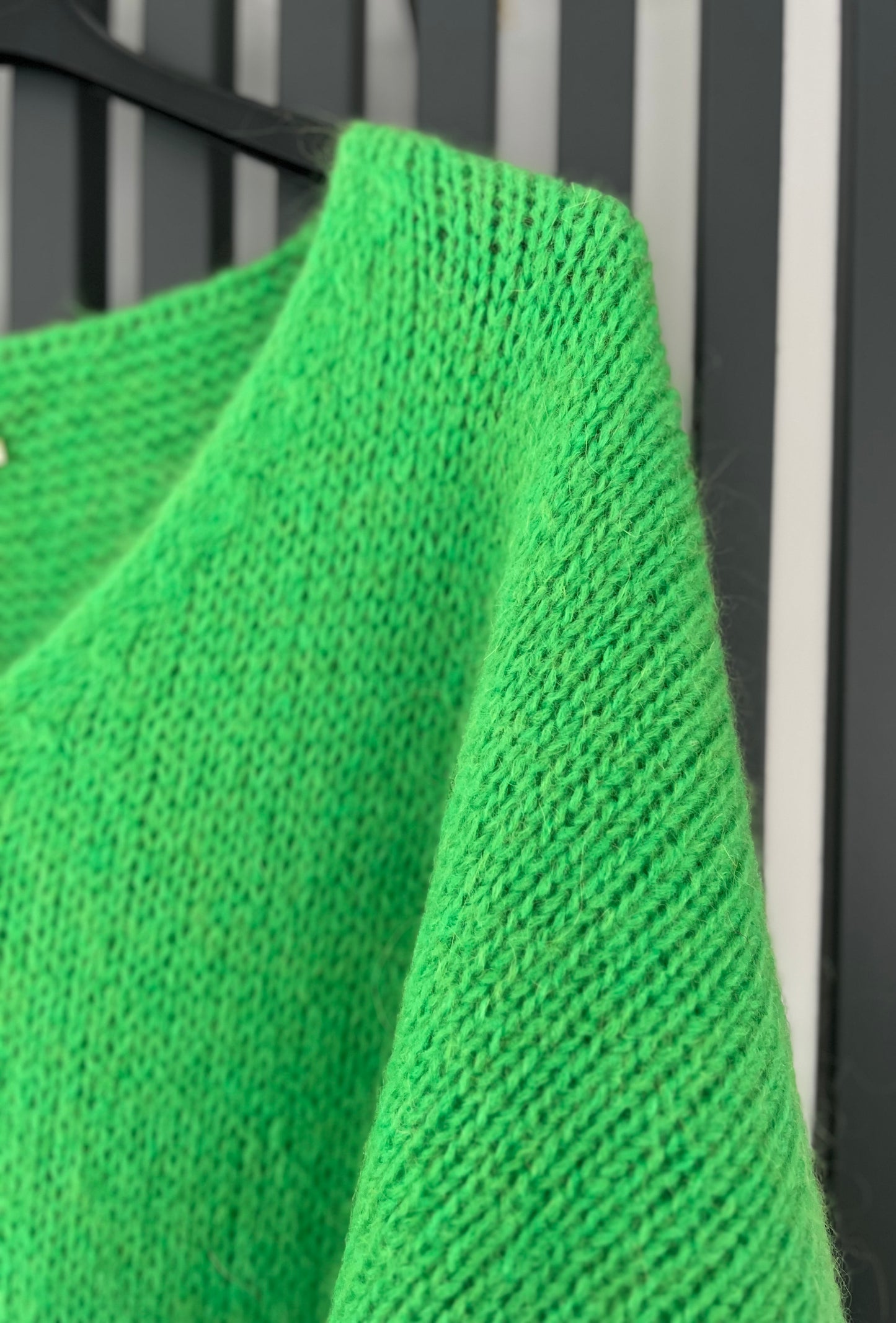 Apple green sweater, v-neck mohair jumper