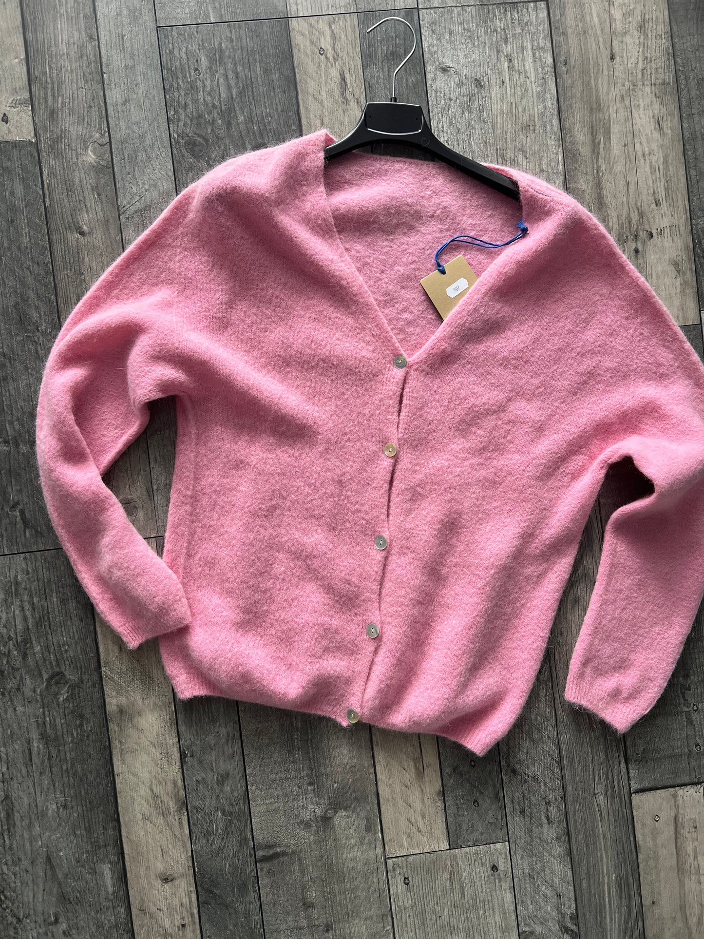 Pink v-neck alpaca cardigan with buttons