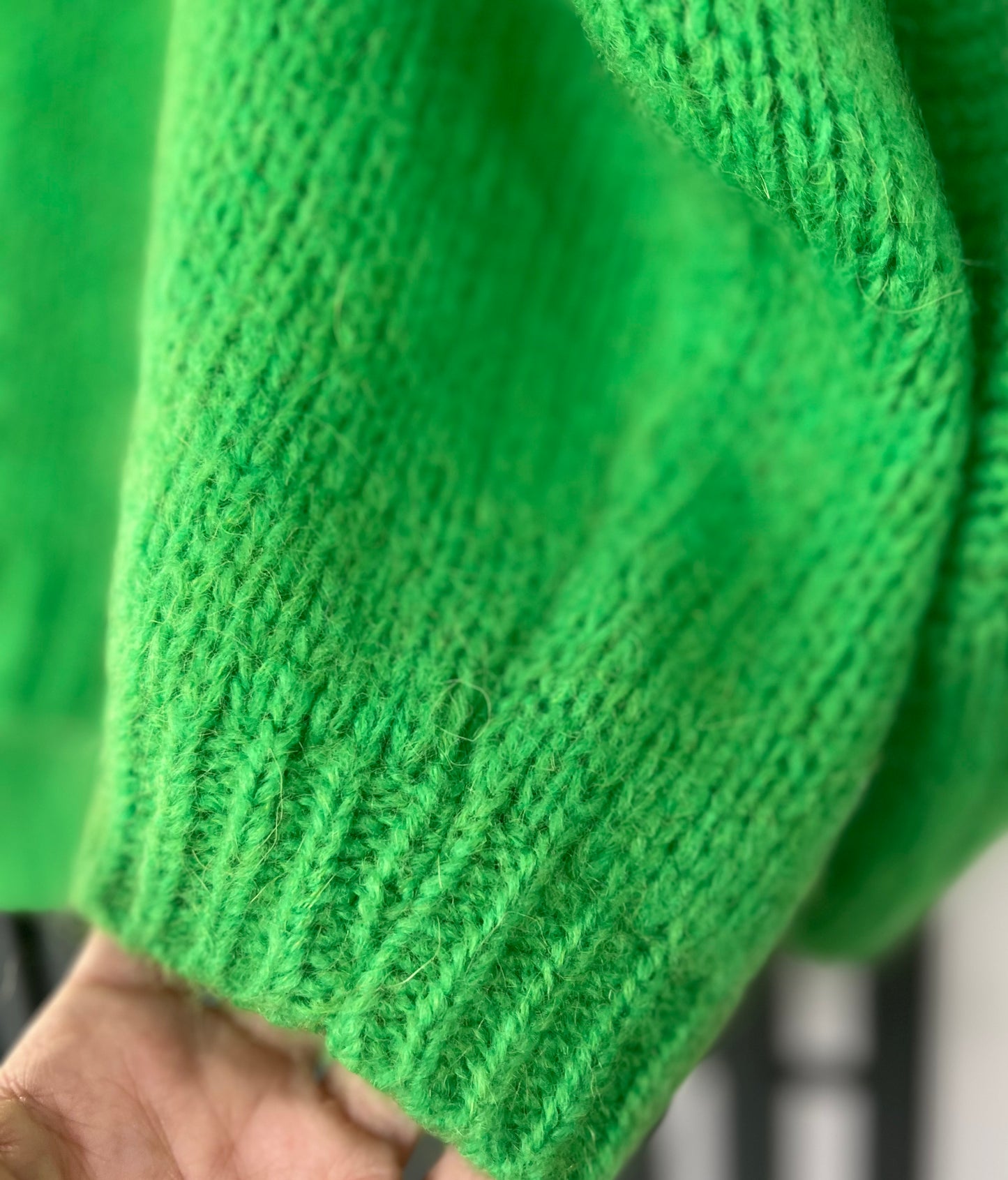 Apple green sweater, v-neck mohair jumper