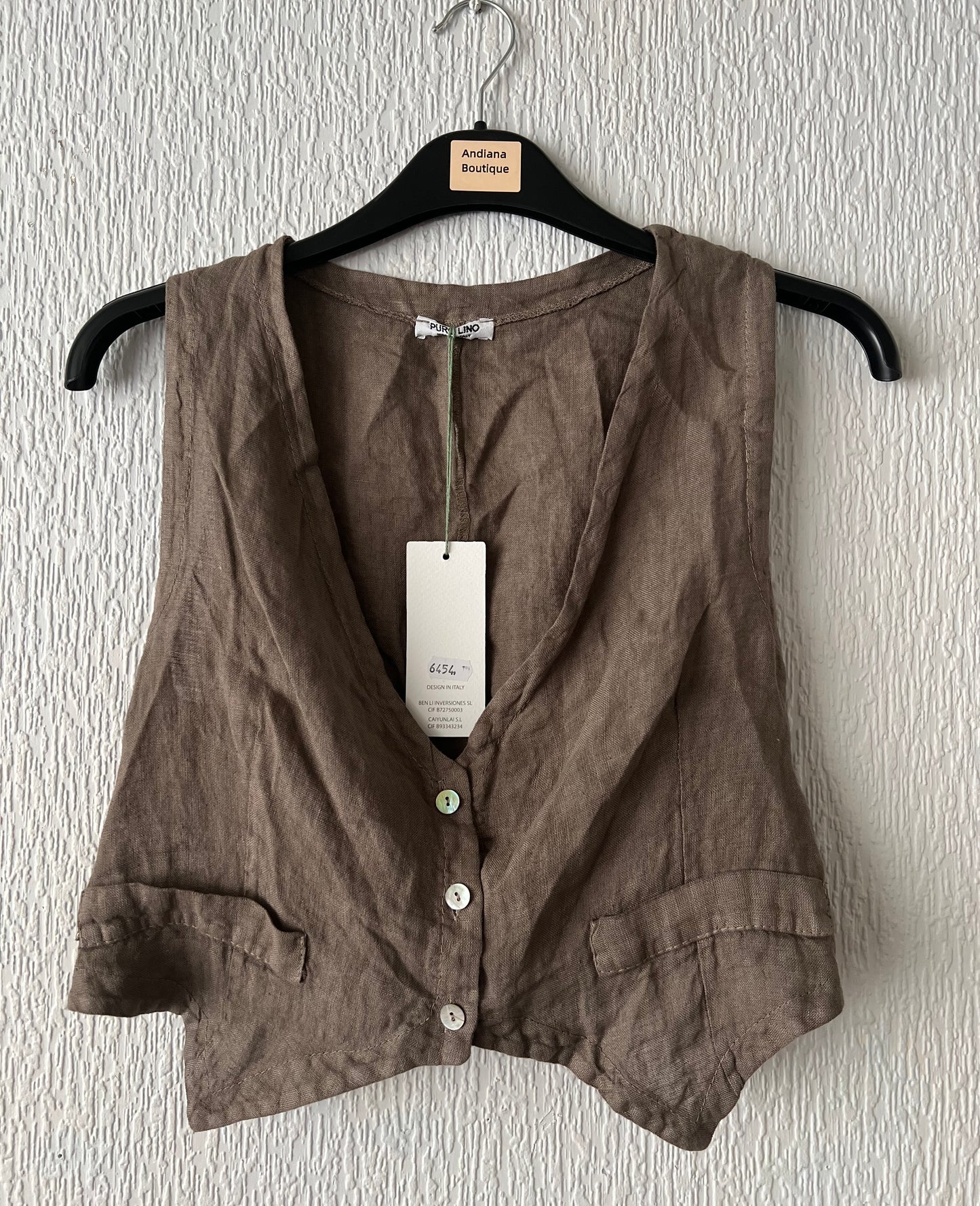 Chocolate brown linen vest top