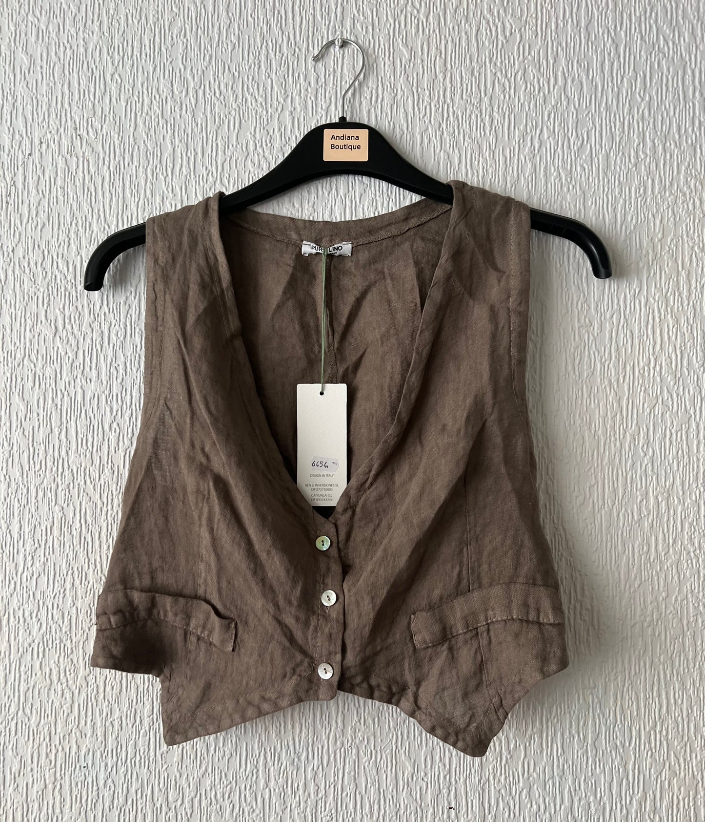 Chocolate brown linen vest top