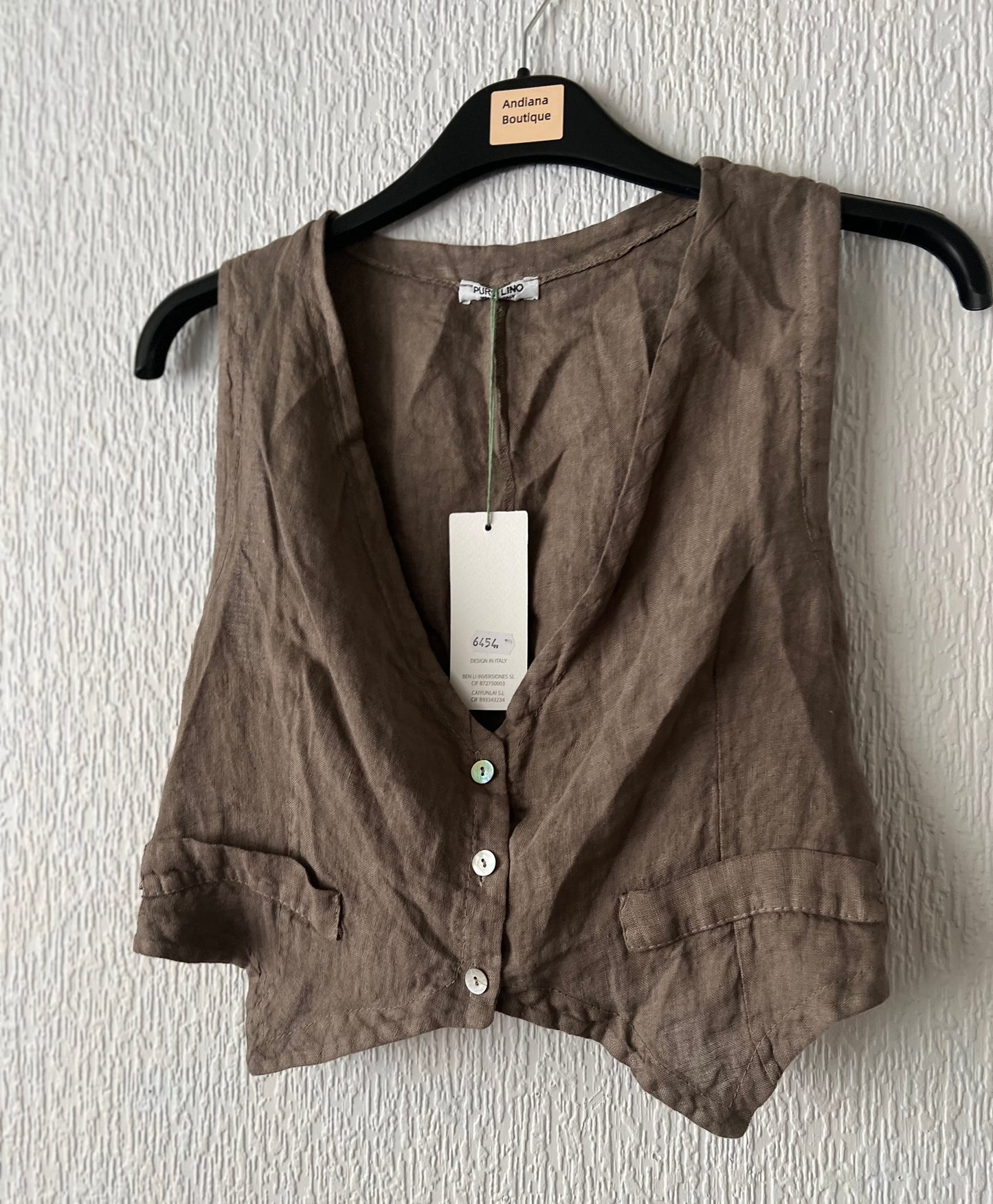 Chocolate brown linen vest top