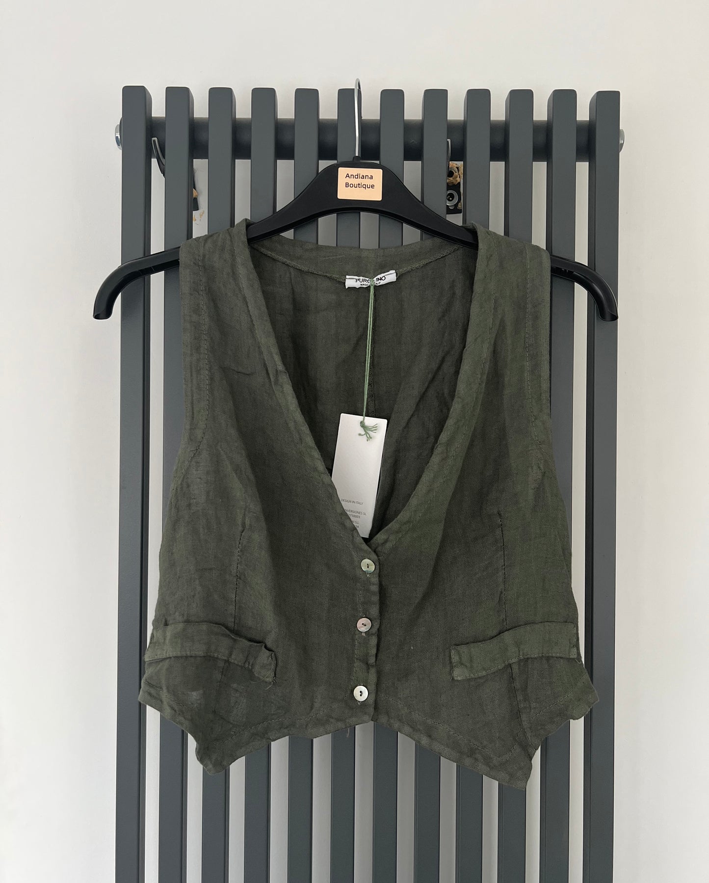 Khaki linen vest top