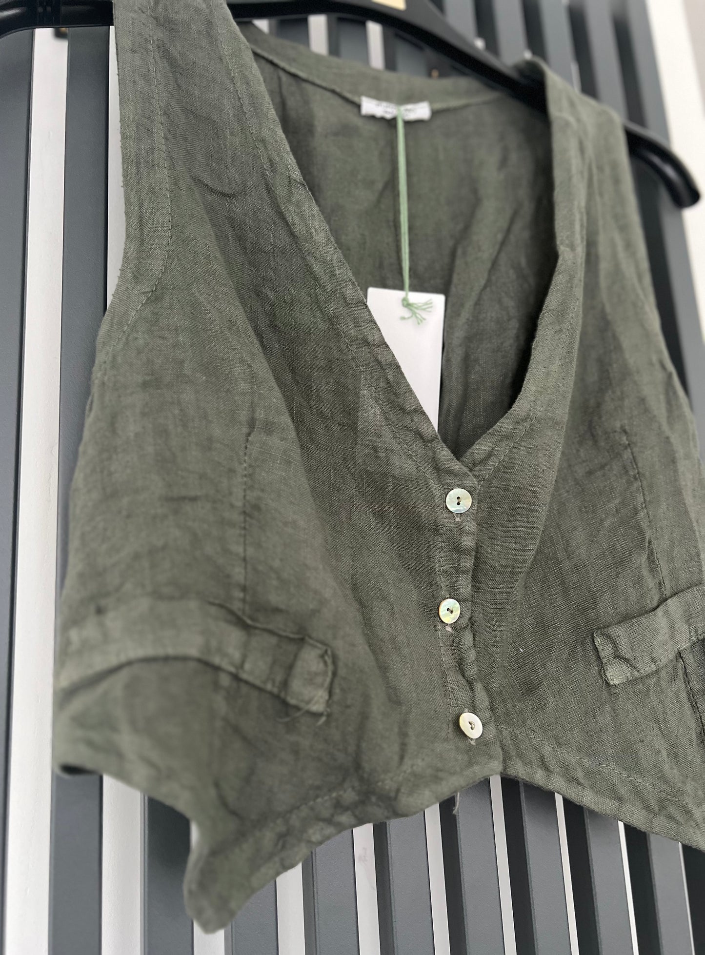 Khaki linen vest top