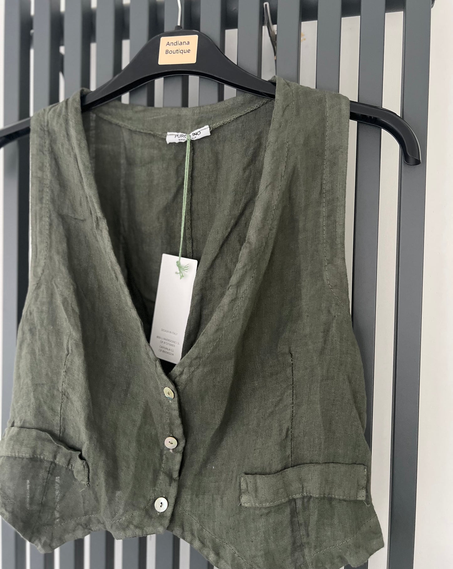 Khaki linen vest top
