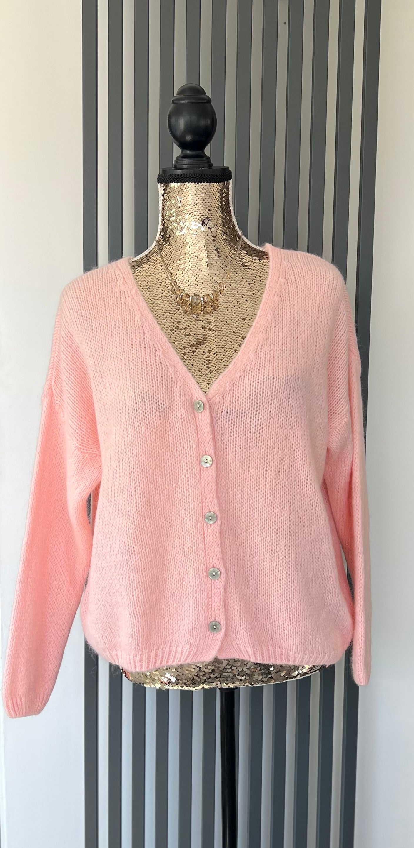 Mohair v-neck cardigan - salmon