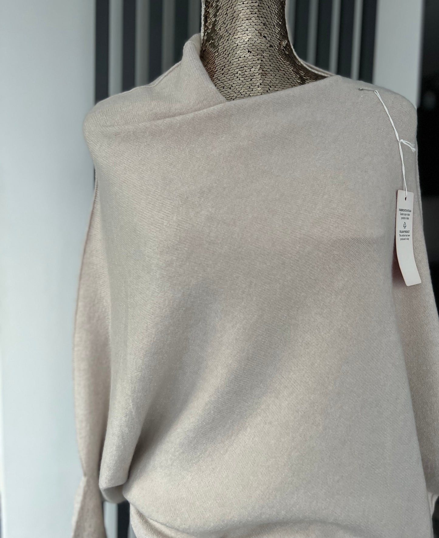 Beige asymmetrical batwing sleeve jumper