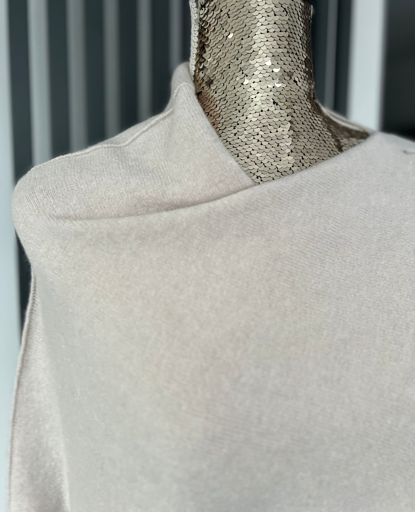 Beige asymmetrical batwing sleeve jumper