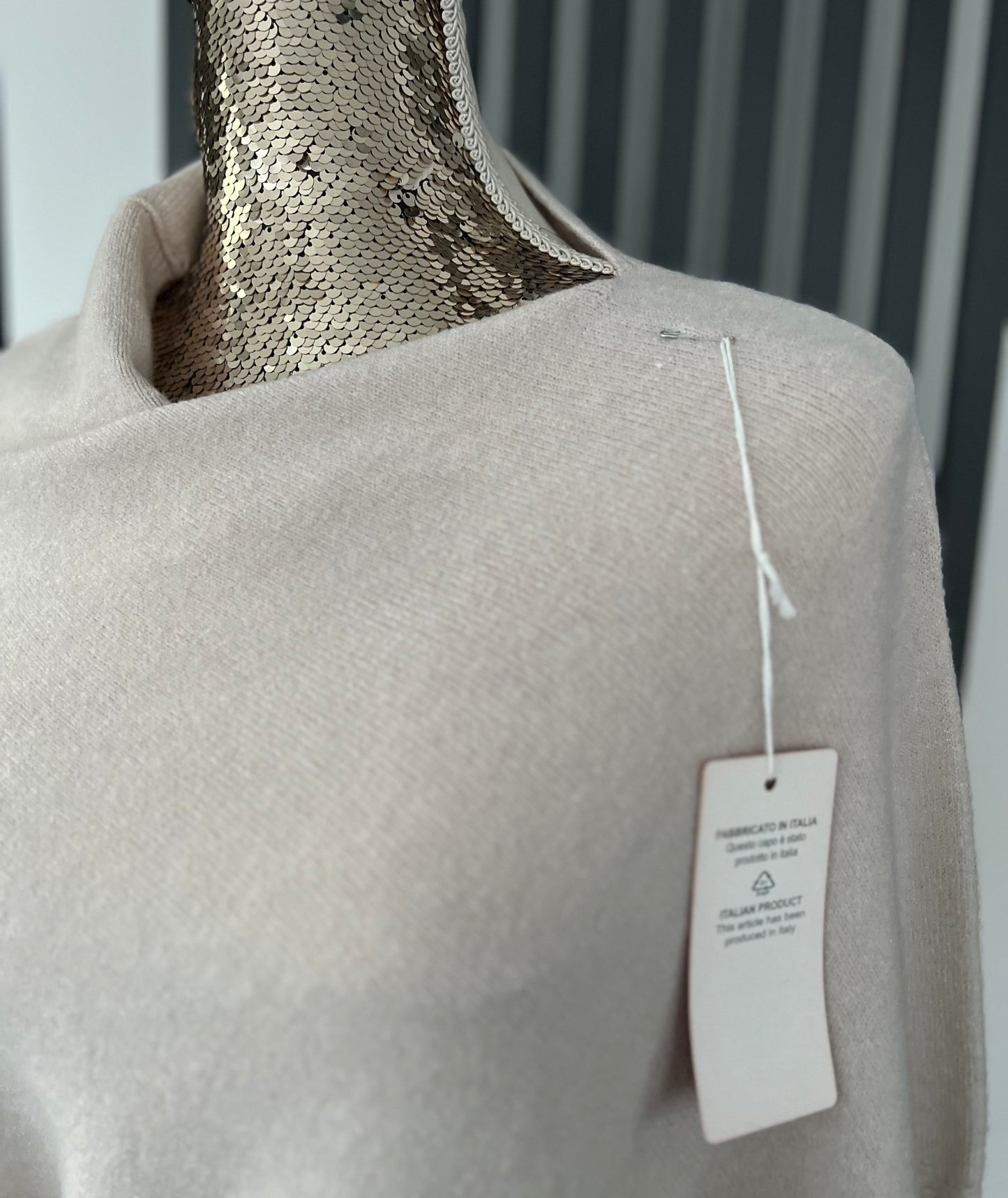 Beige asymmetrical batwing sleeve jumper