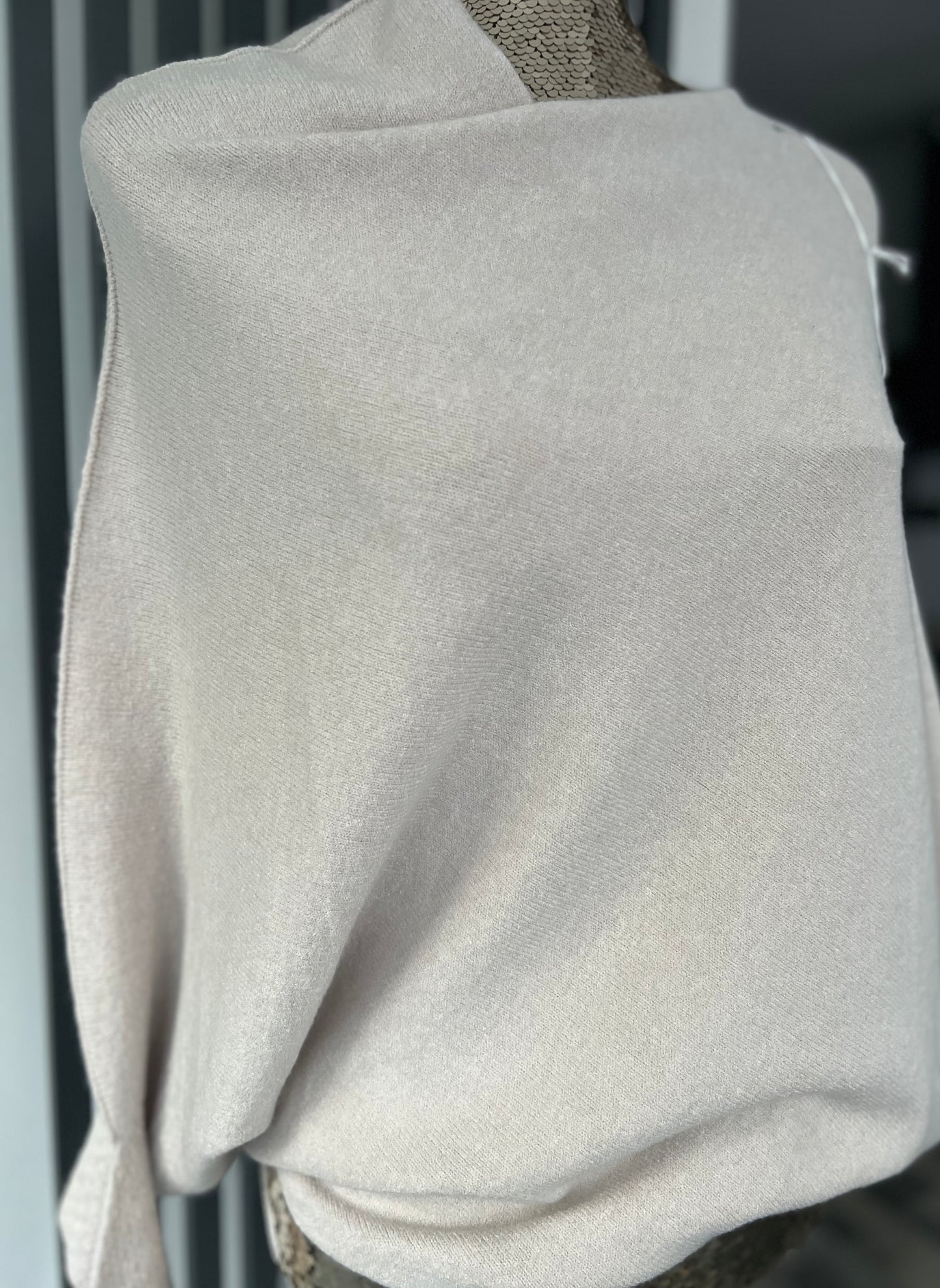 Beige asymmetrical batwing sleeve jumper