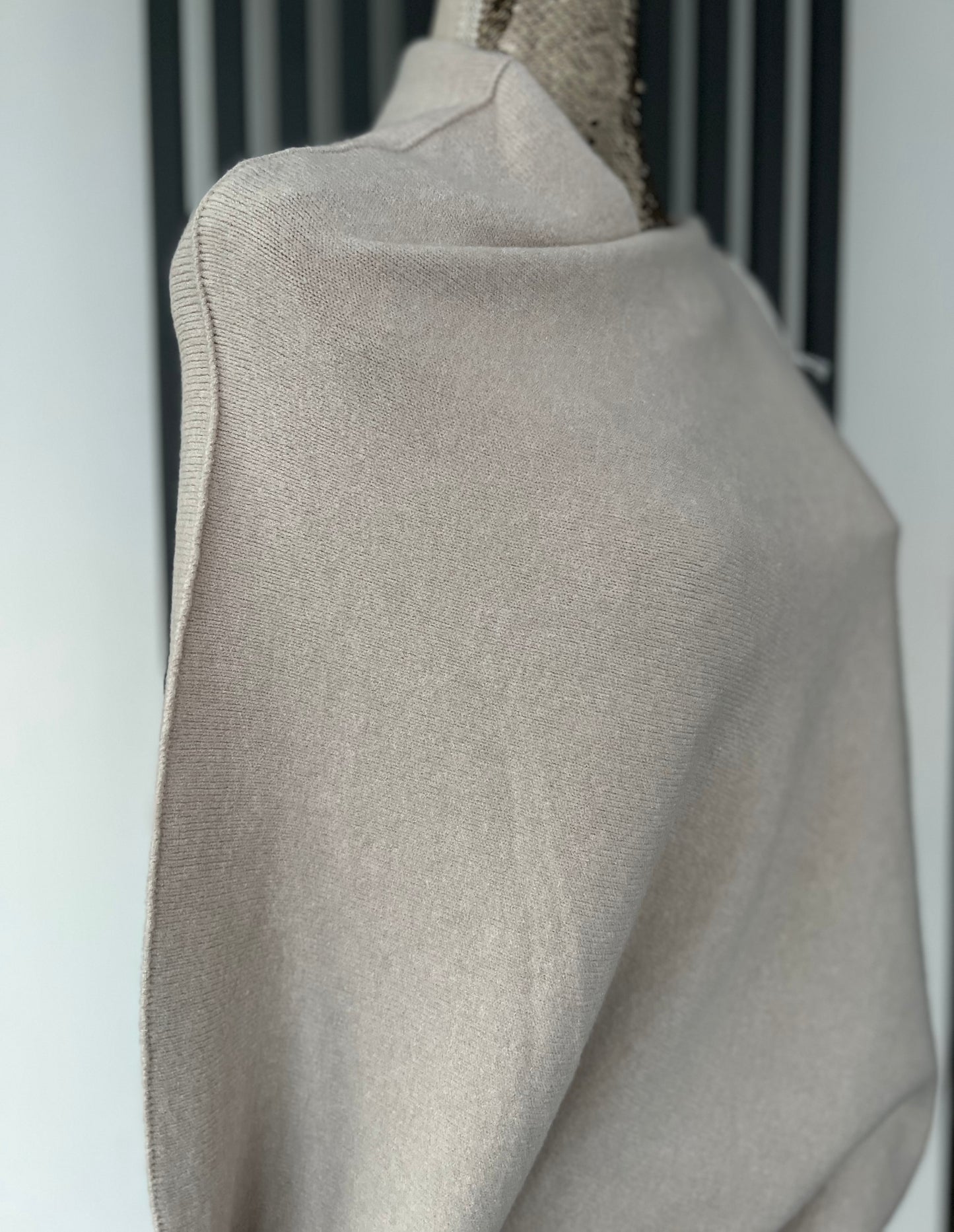 Beige asymmetrical batwing sleeve jumper