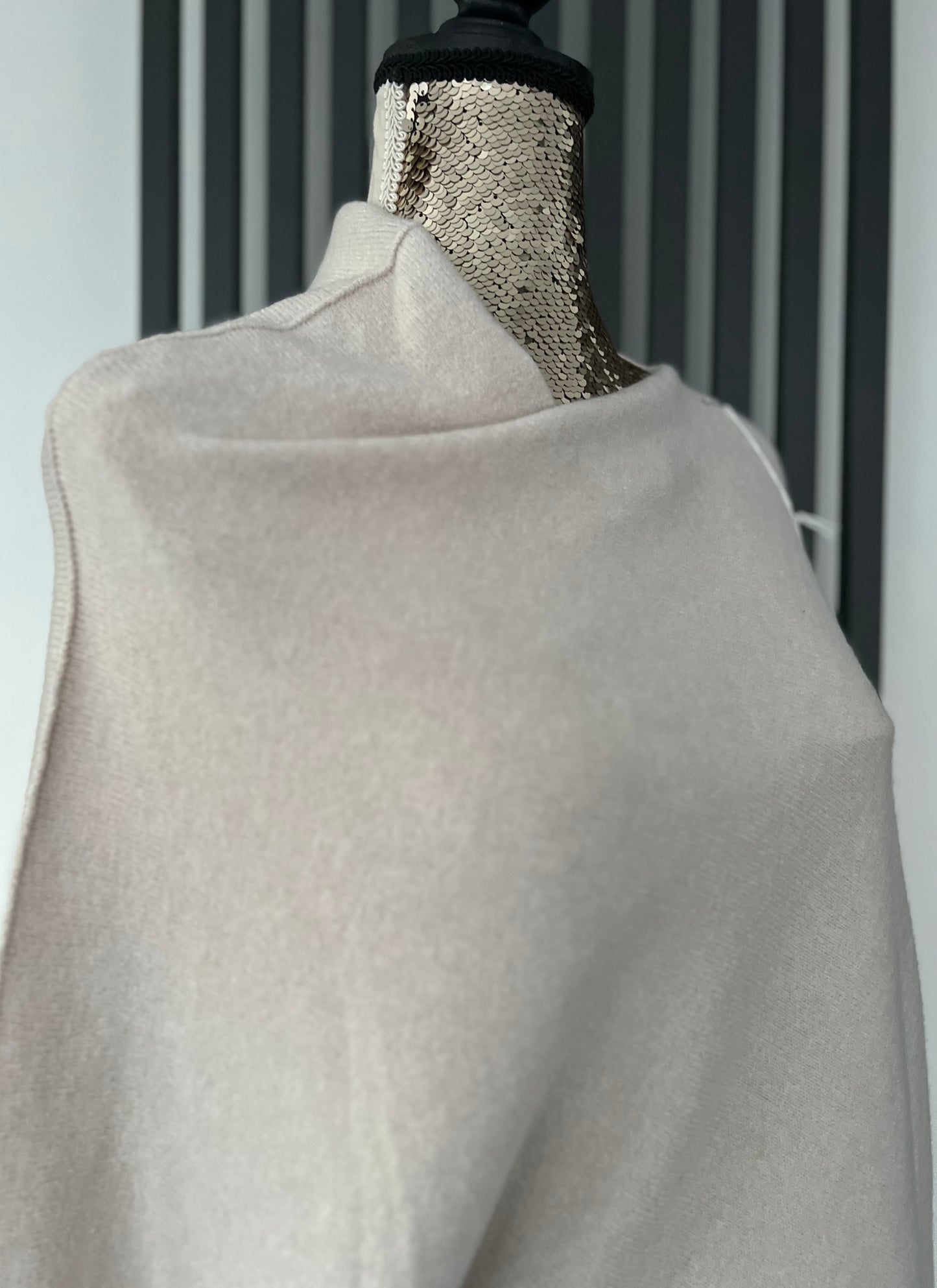 Beige asymmetrical batwing sleeve jumper
