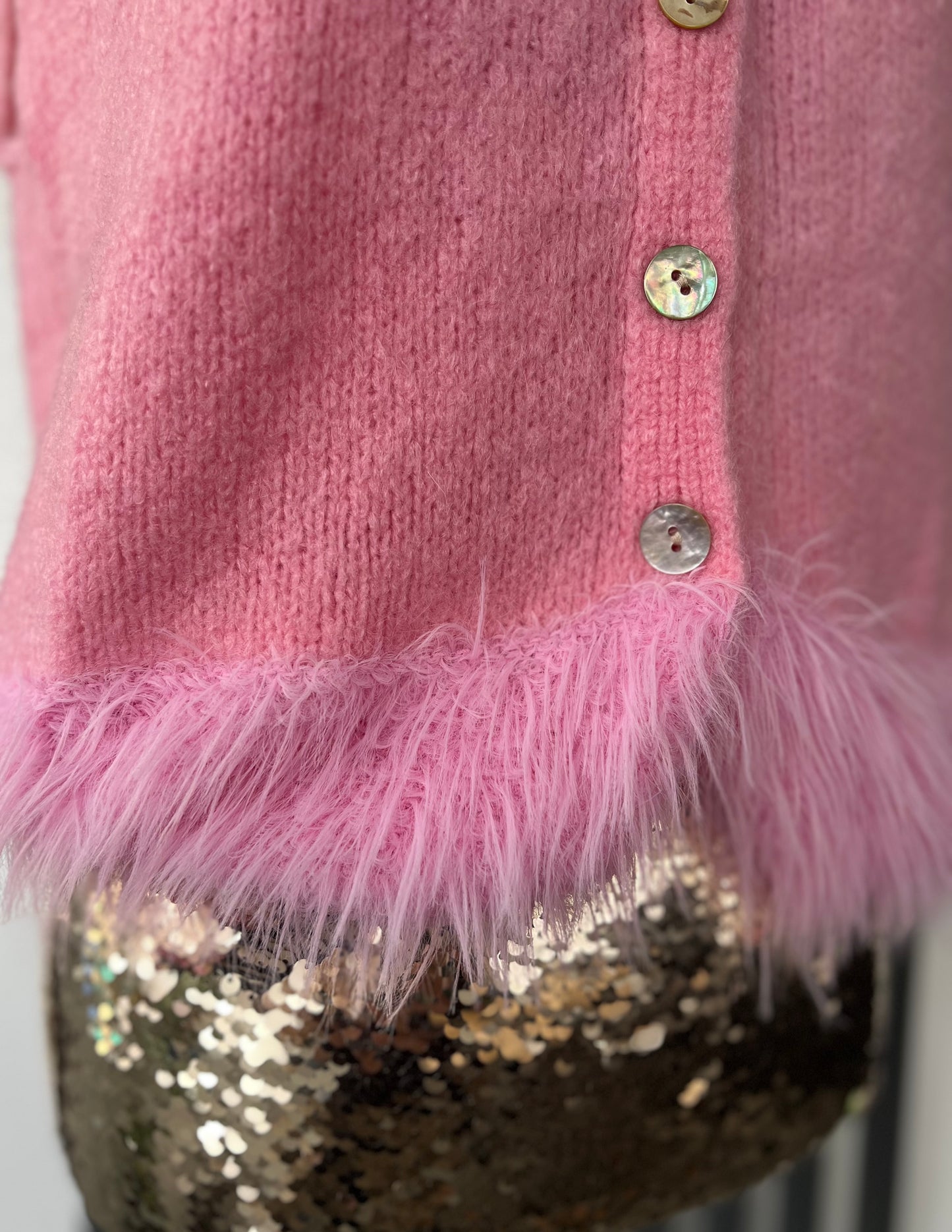 Alpaca knit, pink sleeveless cardigan with buttons