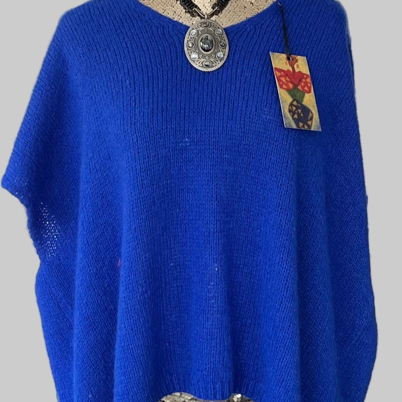 Royal blue mohair v-neck sleeveless jumper