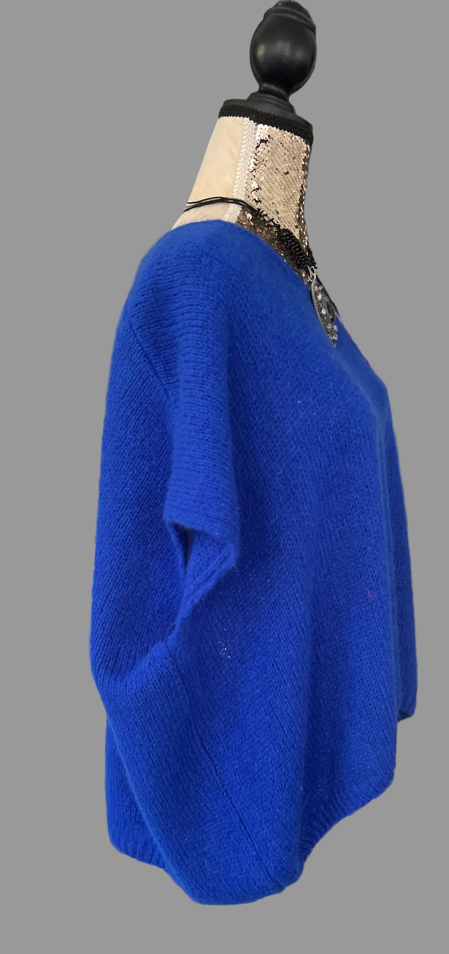 Royal blue mohair v-neck sleeveless jumper