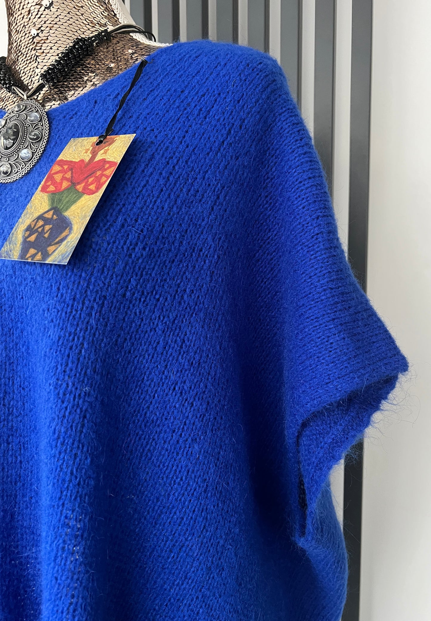 Royal blue mohair v-neck sleeveless jumper