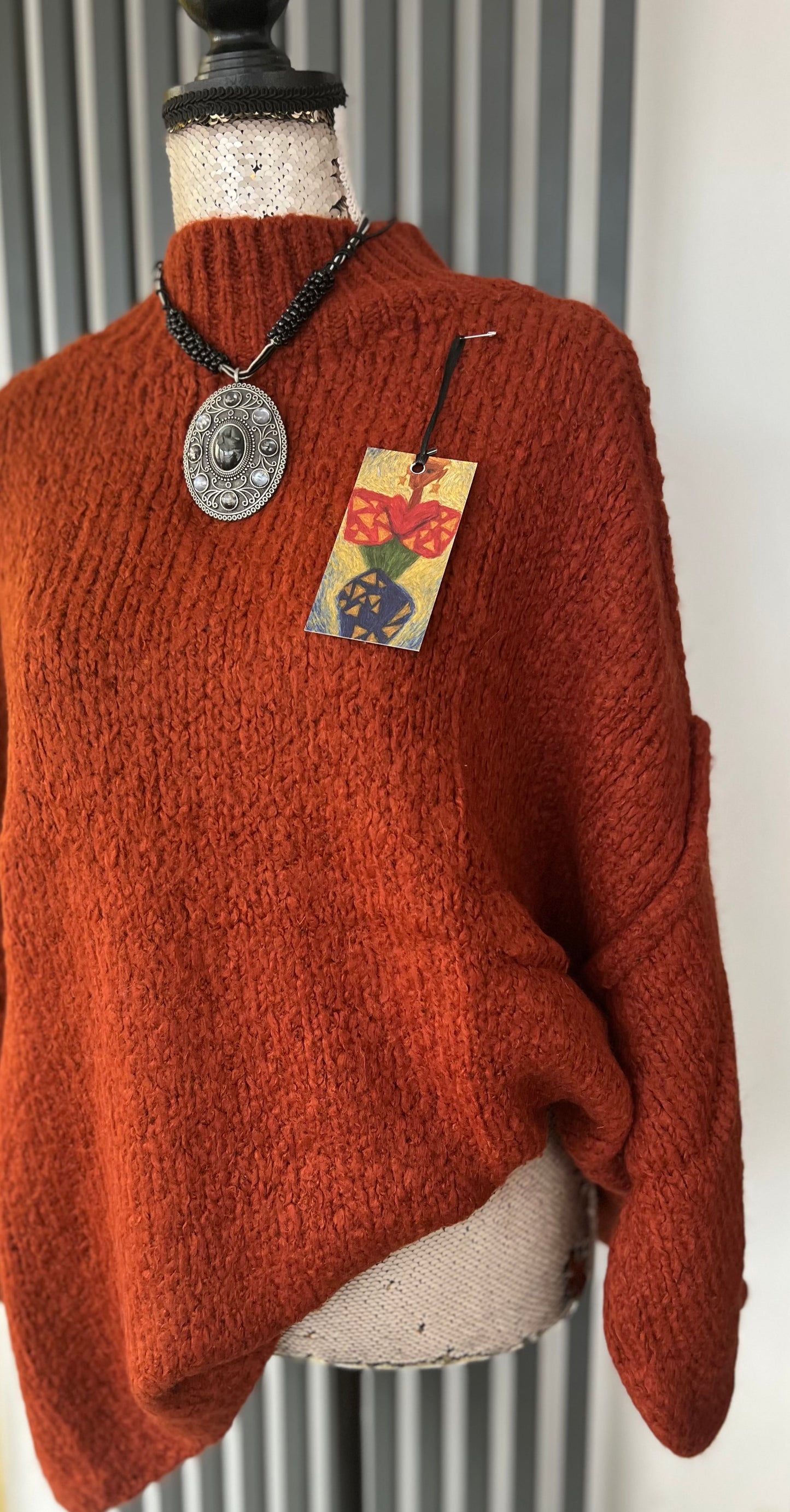 Oversized rust high neck sweater