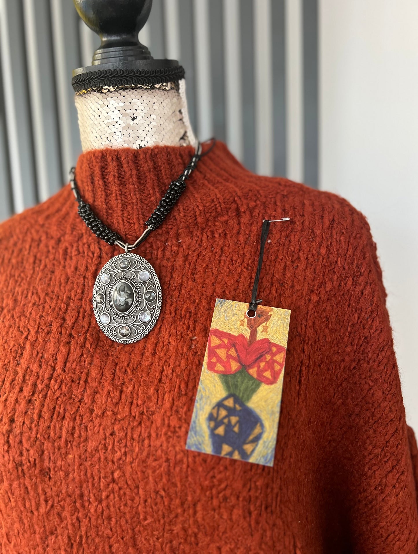 Oversized rust high neck sweater
