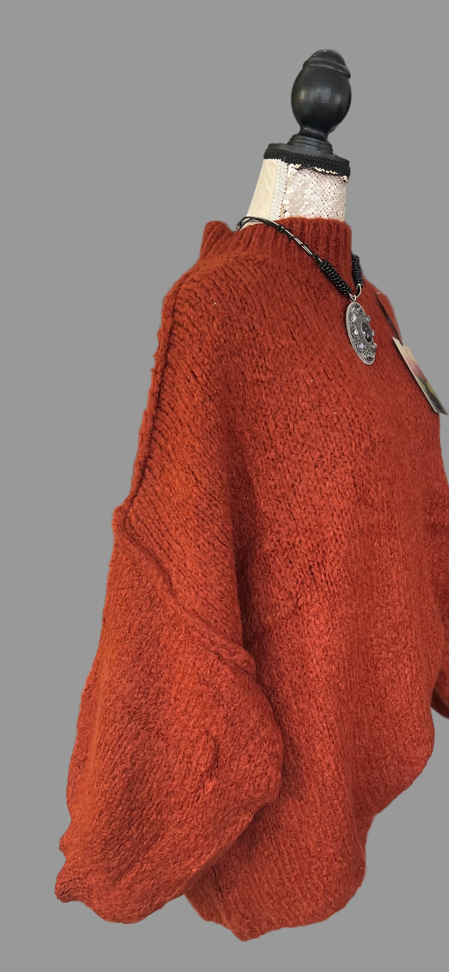 Oversized rust high neck sweater