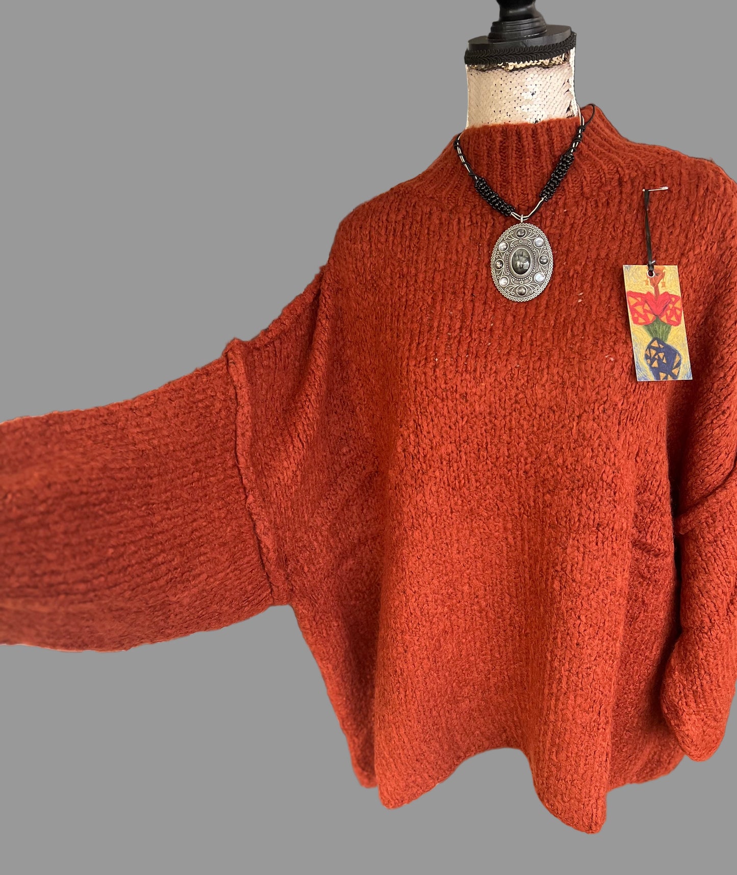 Oversized rust high neck sweater