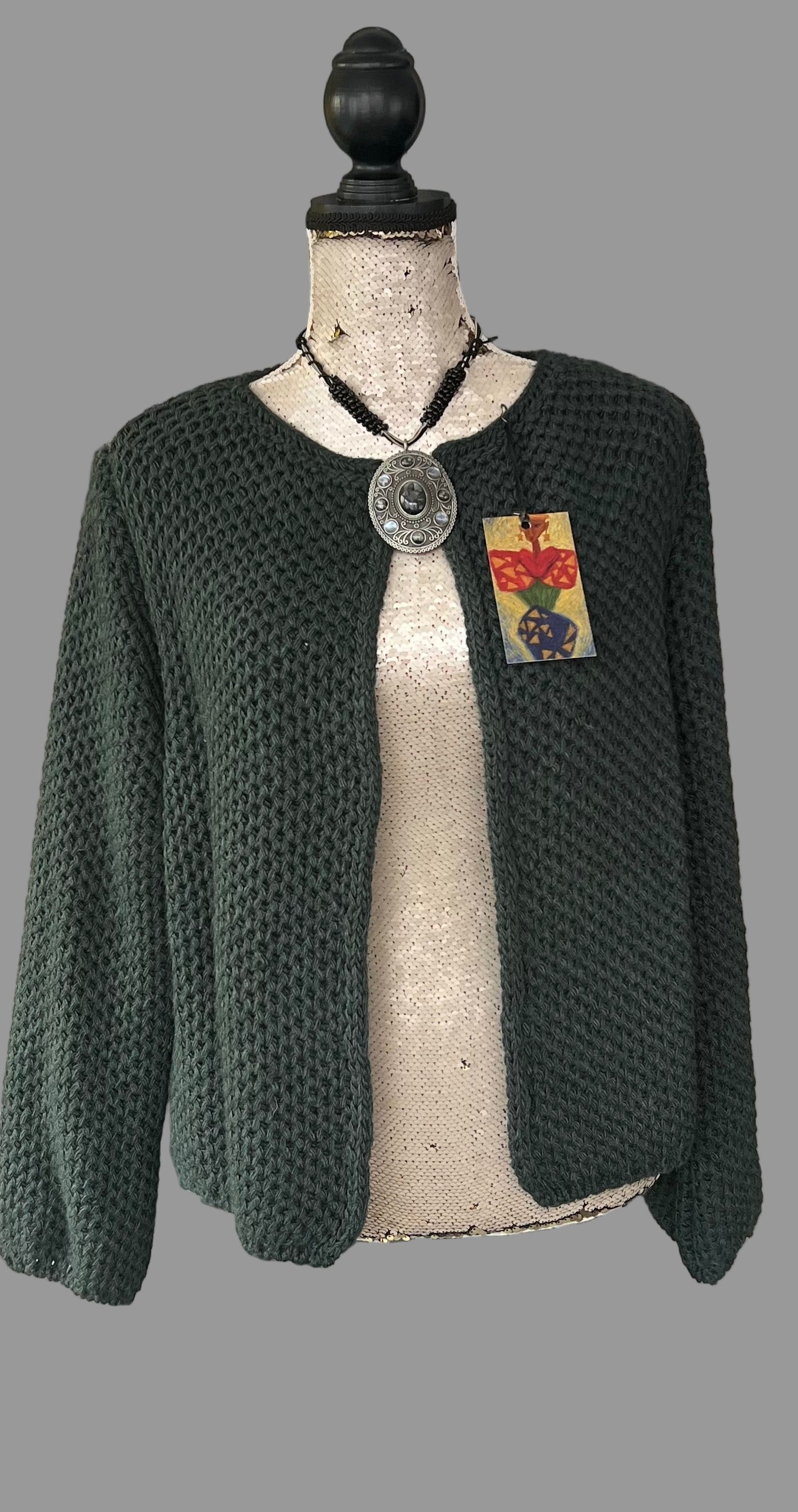 Dark green wool knitted cardigan