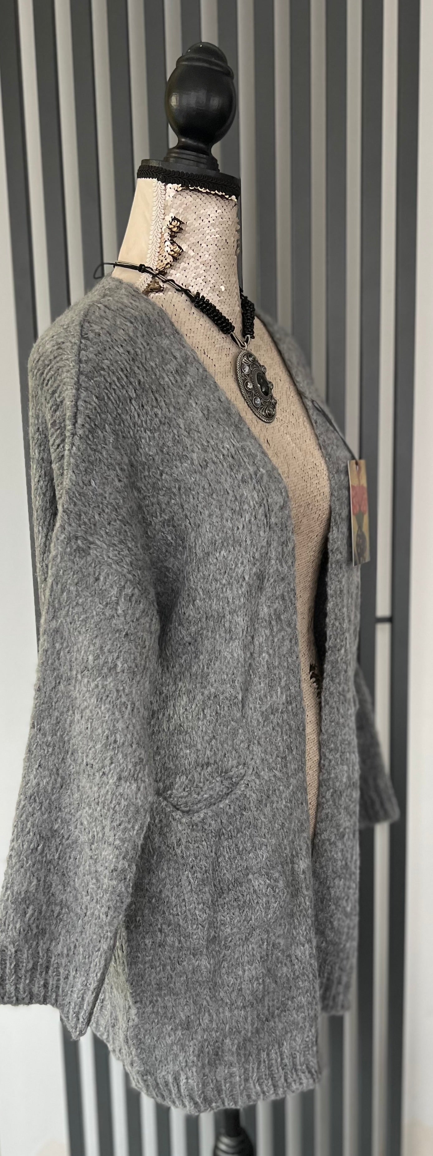 Grey mohair cardigan with pockets