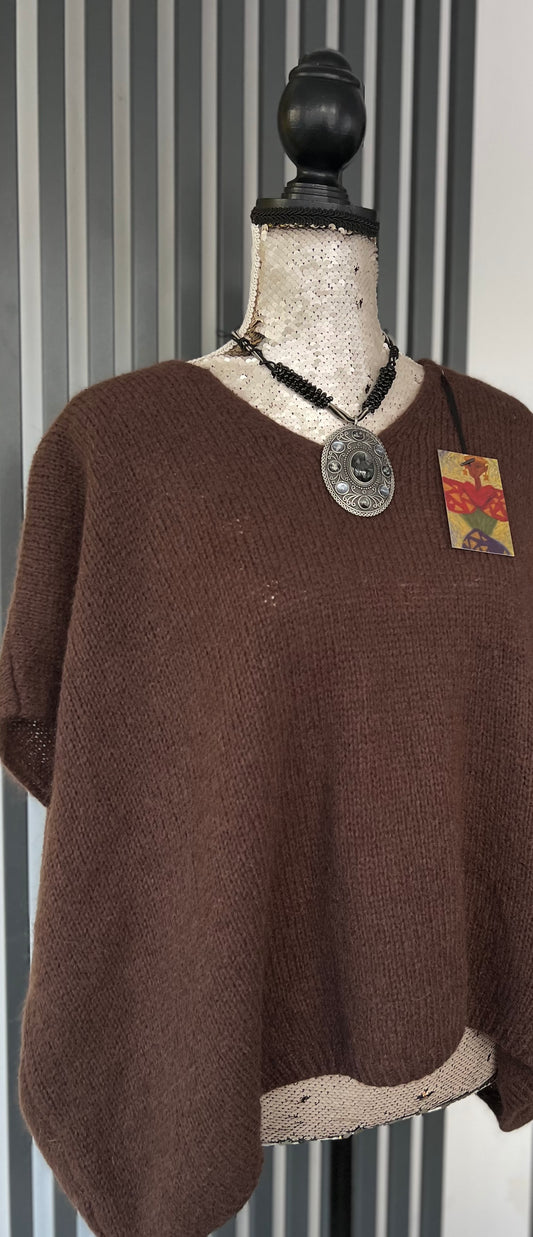Chocolate brown mohair v-neck sleeveless jumper