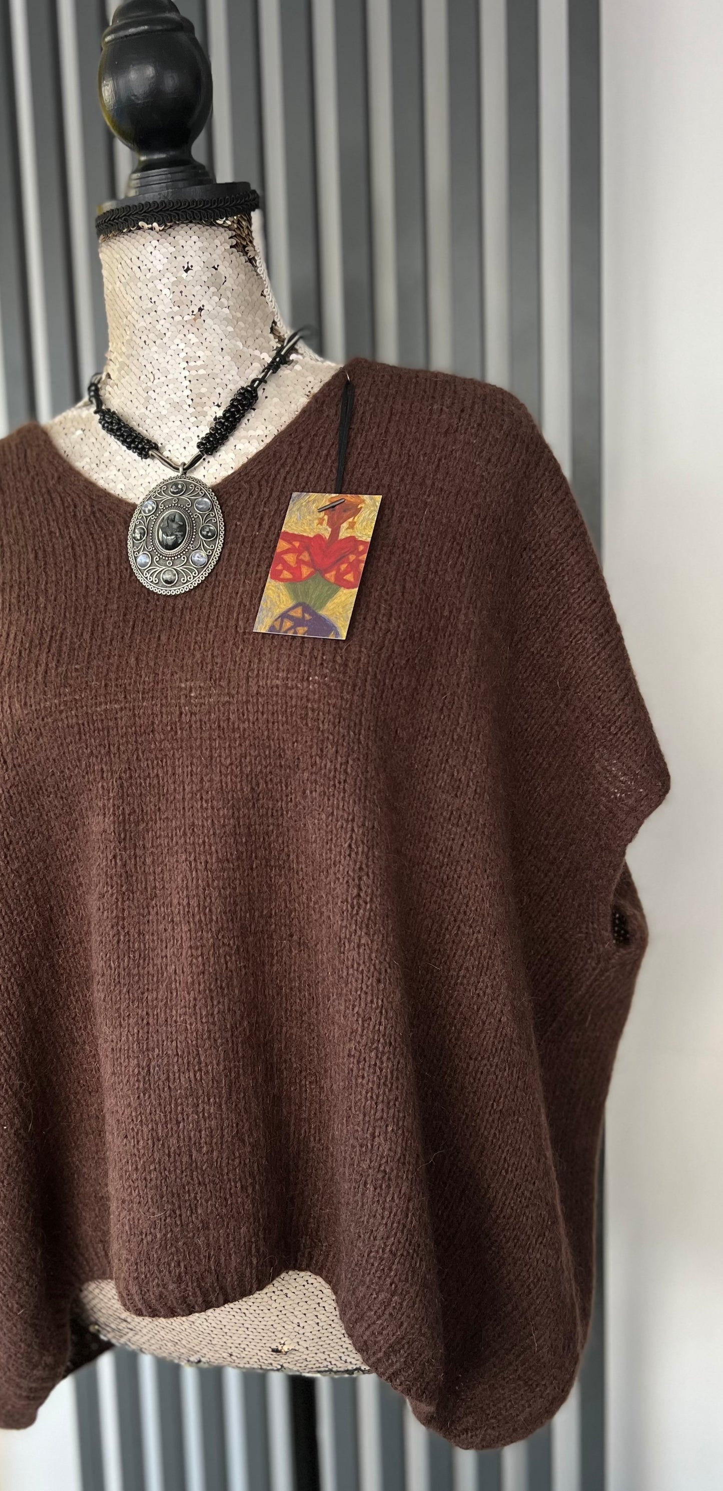 Chocolate brown mohair v-neck sleeveless jumper