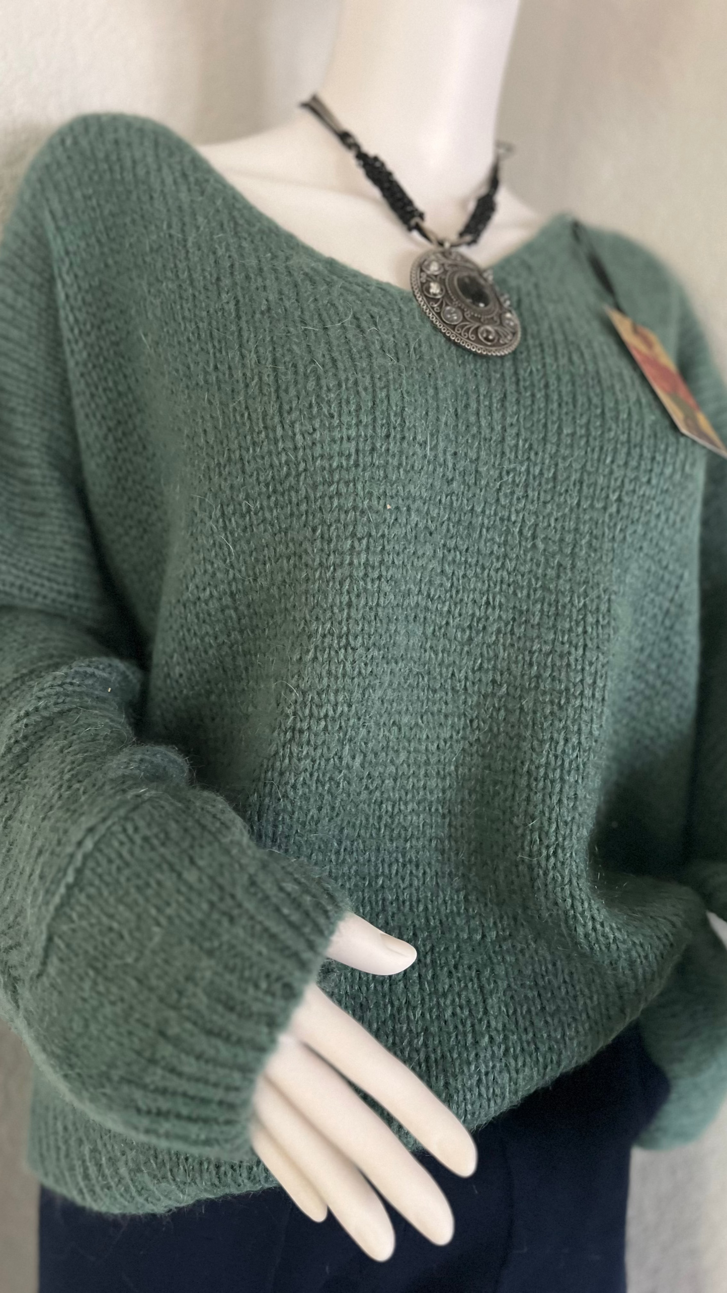 Oversized Mohair V-Neck Jumper - duck egg