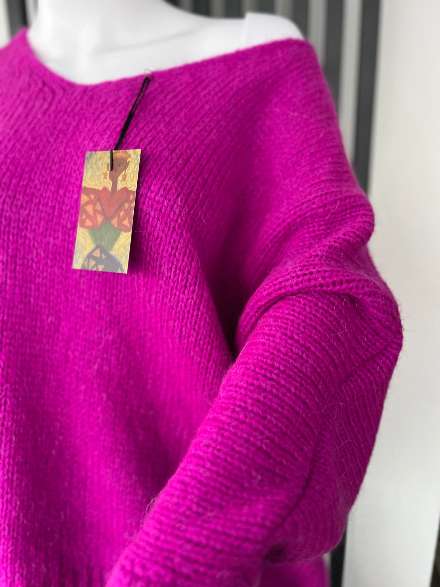 Oversized Mohair V-Neck Jumper - magenta