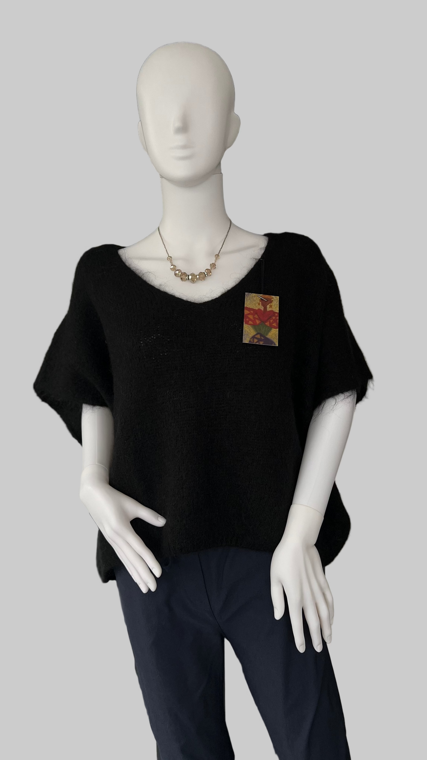 Black mohair v-neck sleeveless jumper