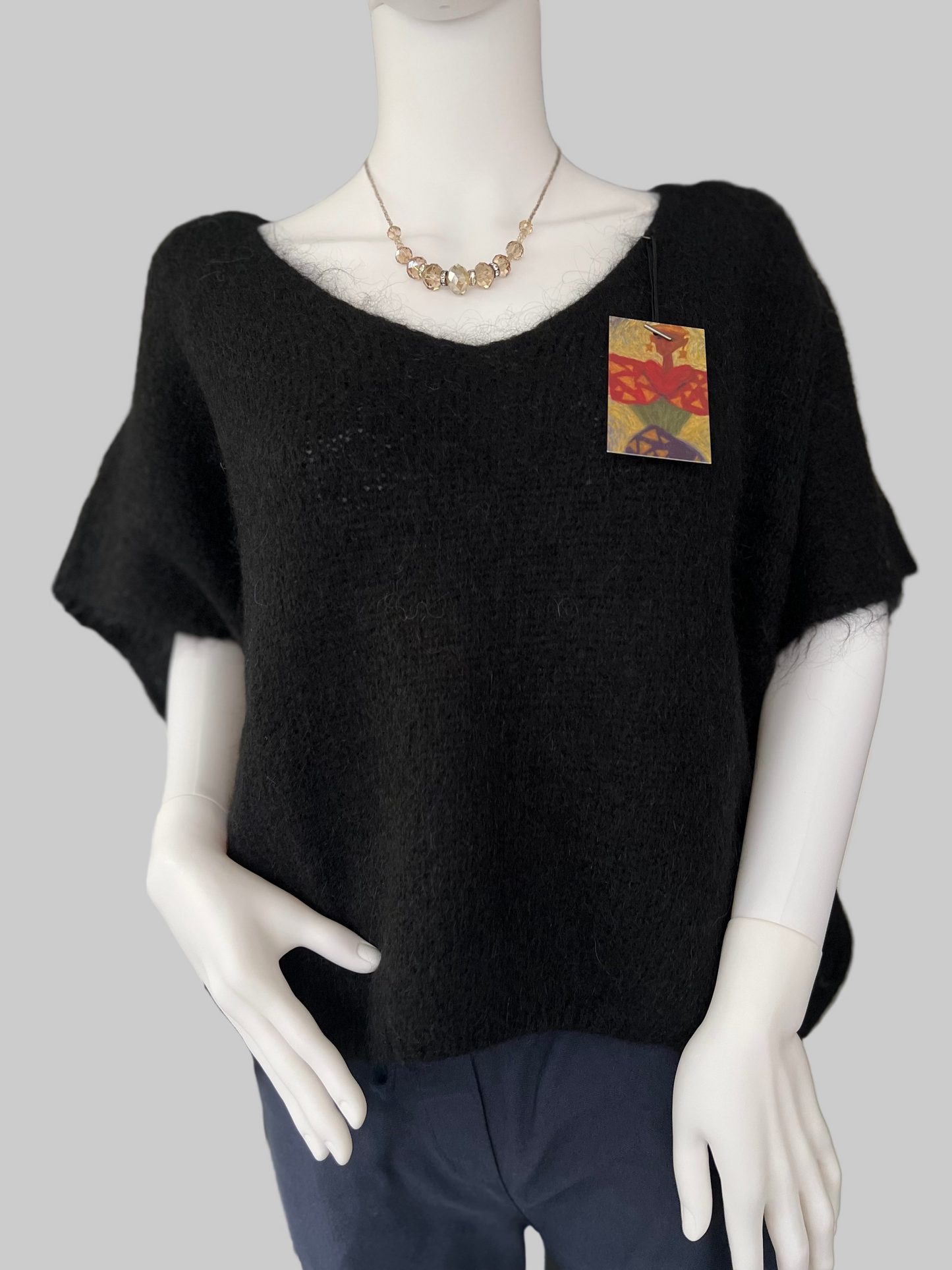 Black mohair v-neck sleeveless jumper