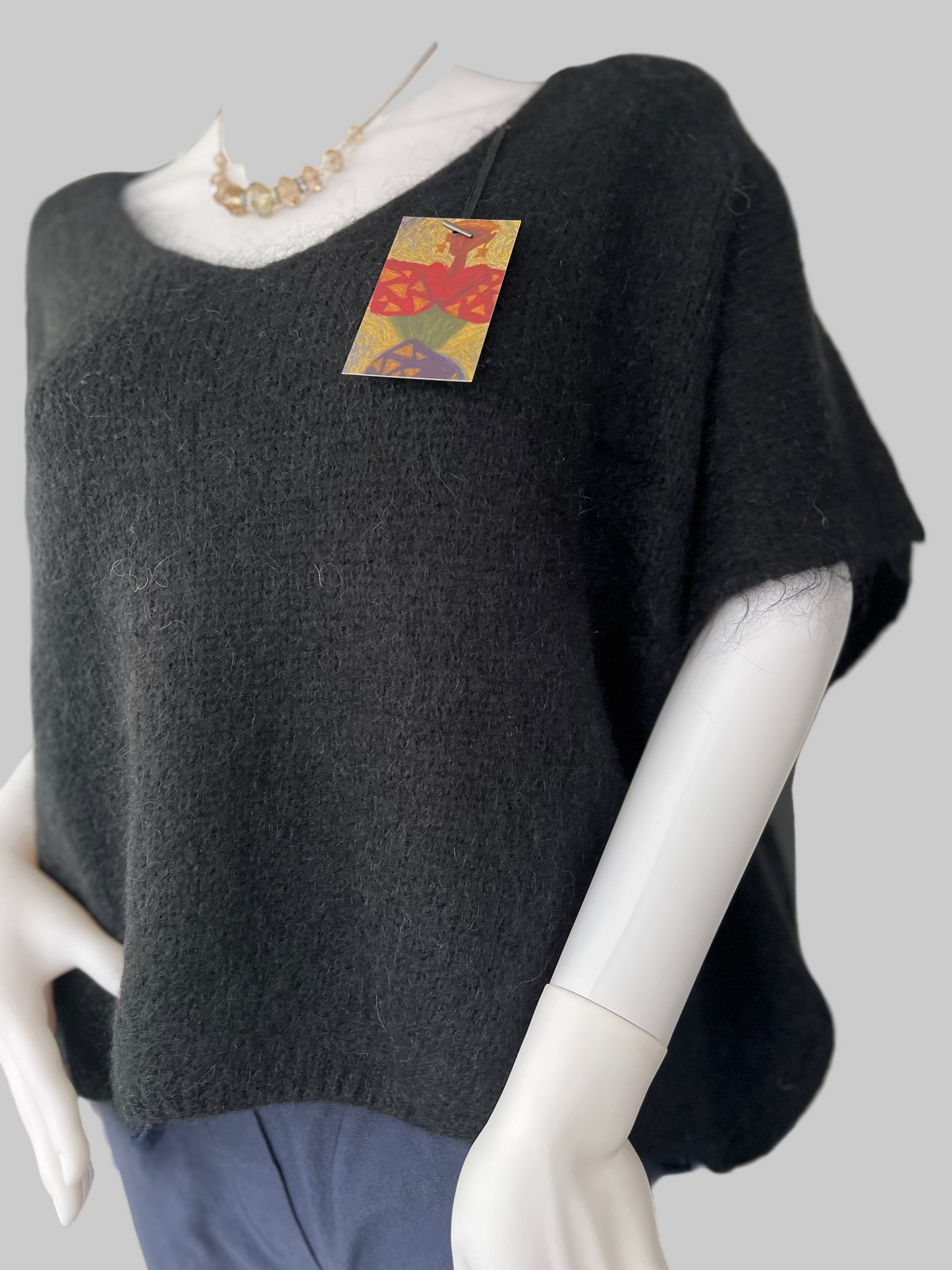 Black mohair v-neck sleeveless jumper