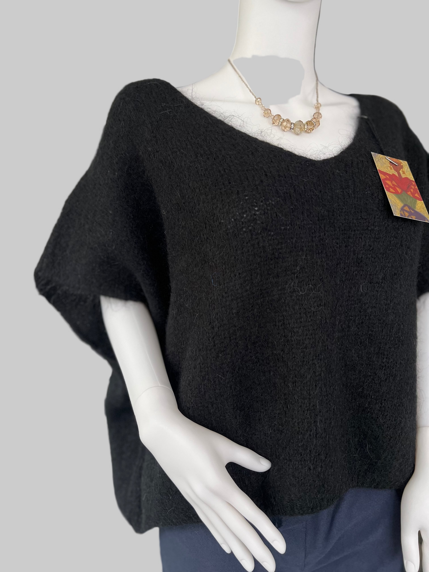 Black mohair v-neck sleeveless jumper
