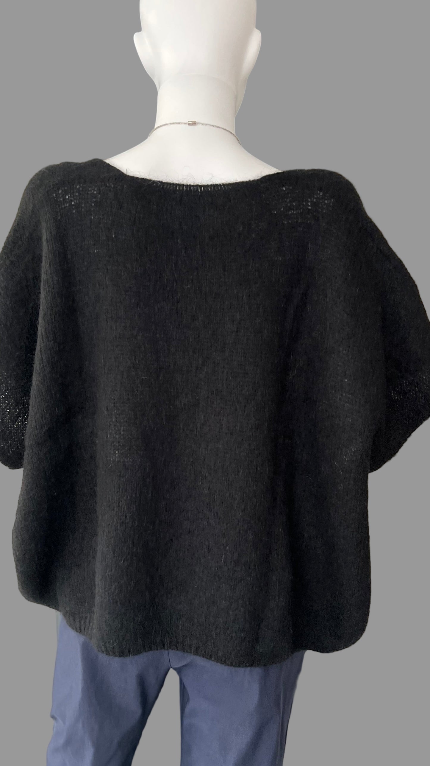 Black mohair v-neck sleeveless jumper