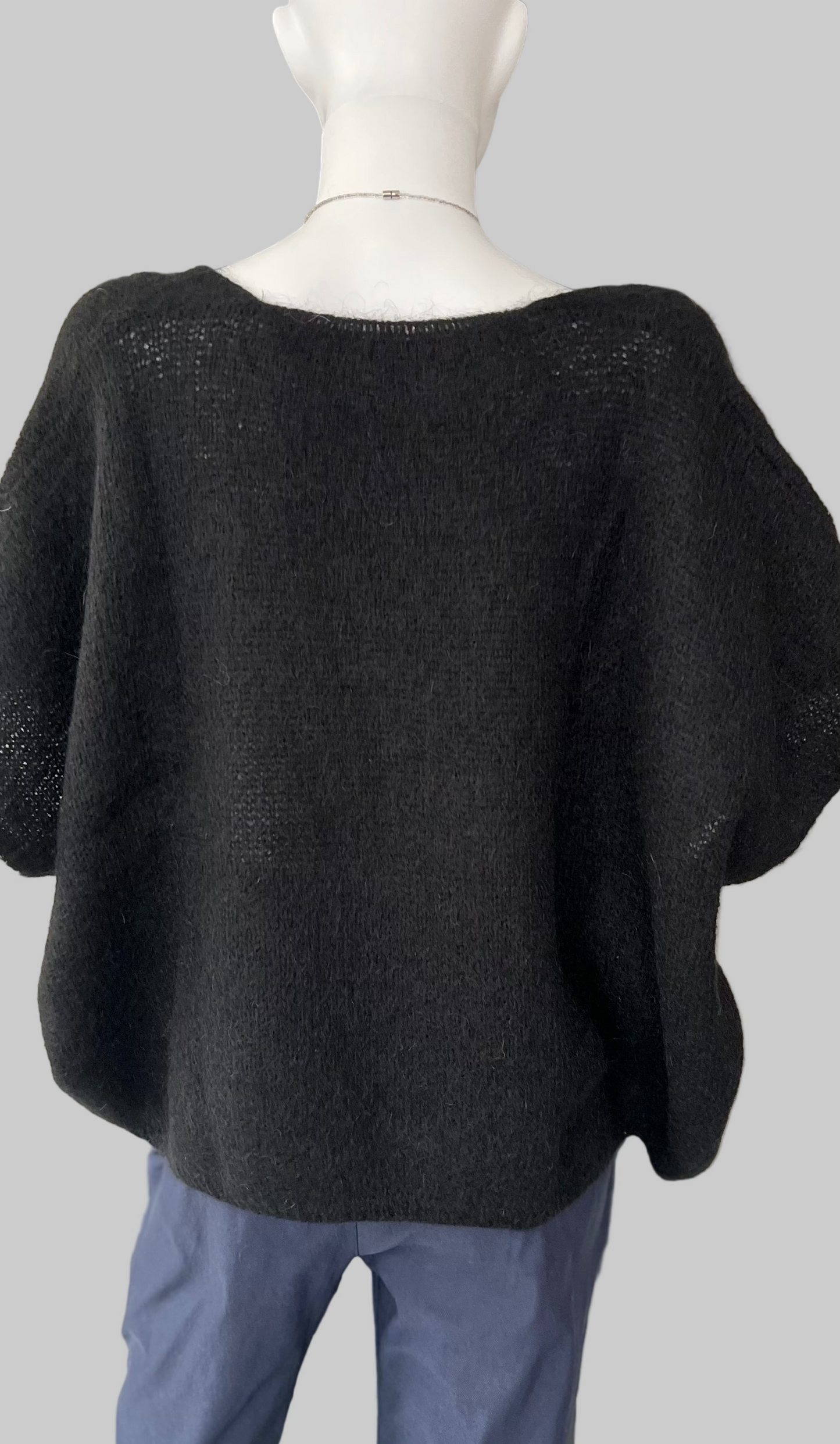 Black mohair v-neck sleeveless jumper