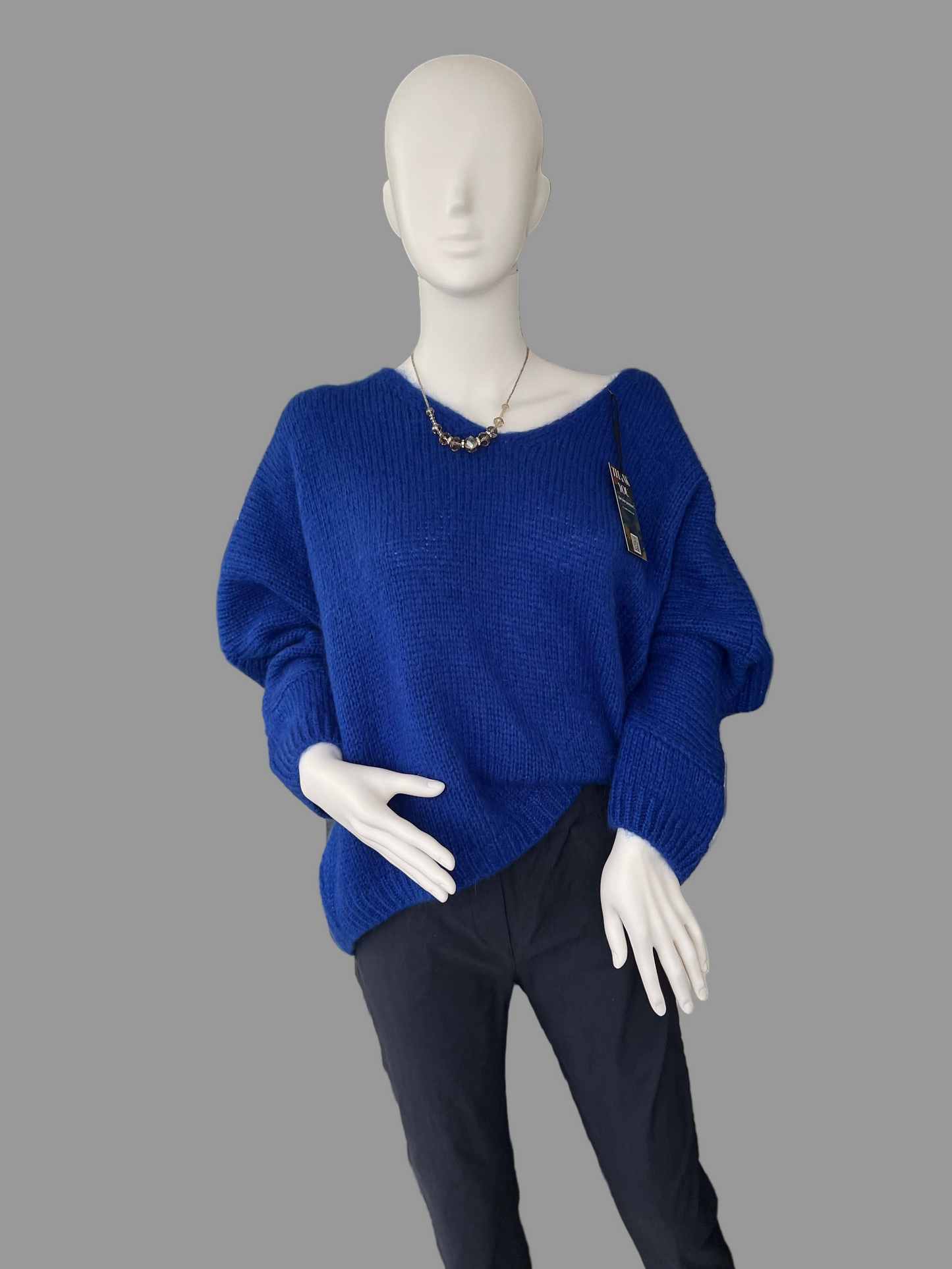 Oversized Mohair V-Neck Jumper - royal blue
