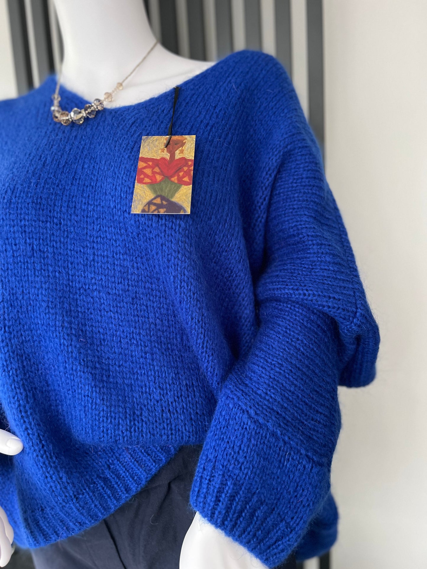 Oversized Mohair V-Neck Jumper - royal blue