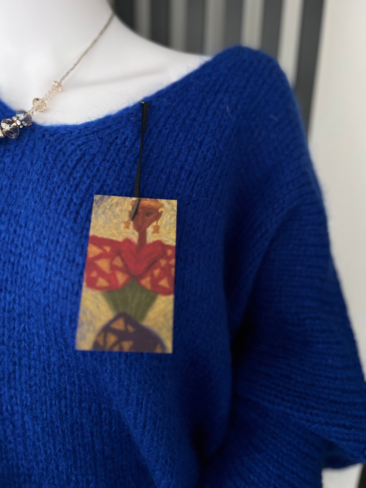 Oversized Mohair V-Neck Jumper - royal blue
