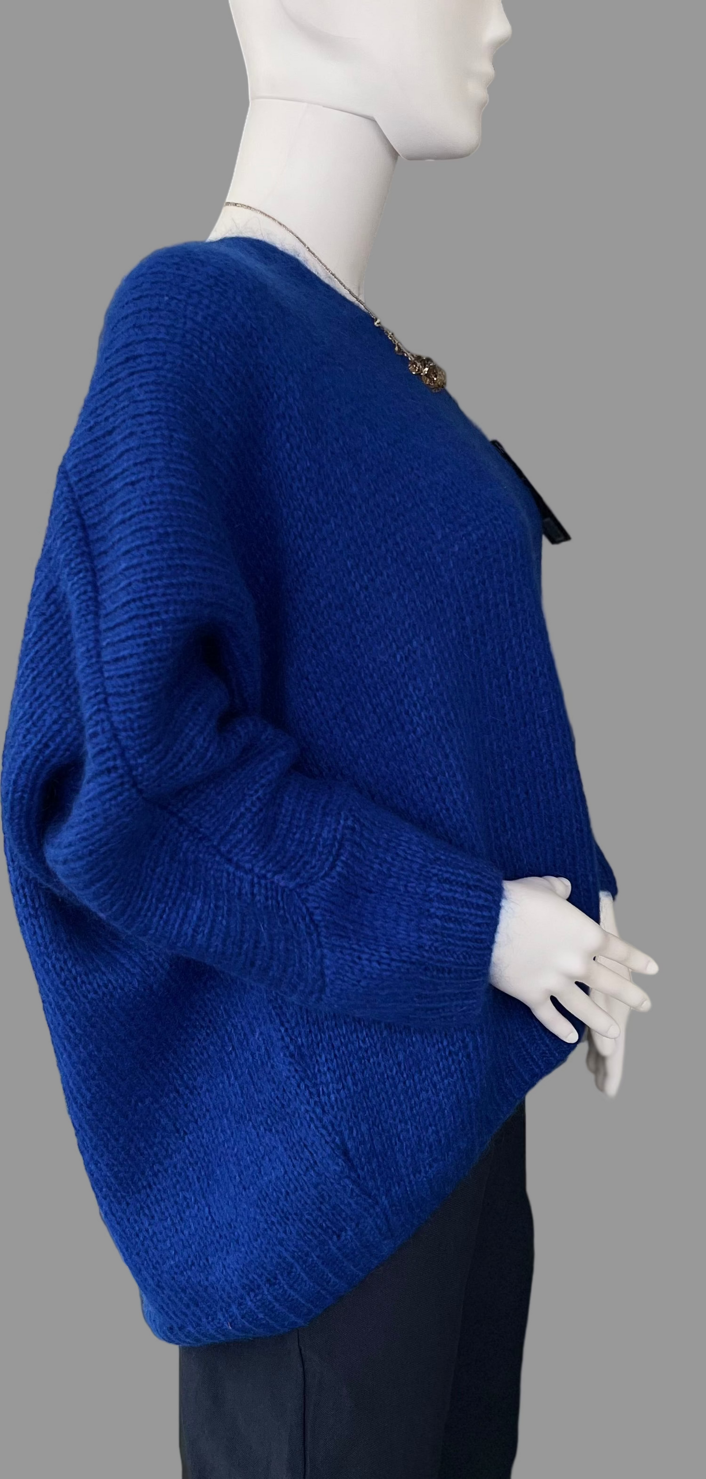 Oversized Mohair V-Neck Jumper - royal blue